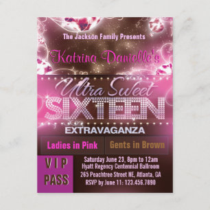 Diamond Glow Sweet Sixteen VIP Pass [Pink Brown] Invitation