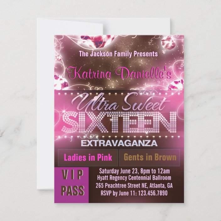 Diamond Glow Sweet Sixteen VIP Pass [Pink Brown] Invitation