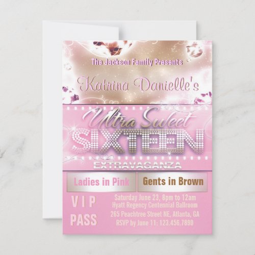 Diamond Glow Sweet Sixteen VIP Pass [Pink Champ] Custom Announcement