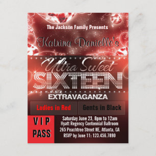 Diamond Glow Sweet Sixteen VIP Pass [Red Black] Invitation