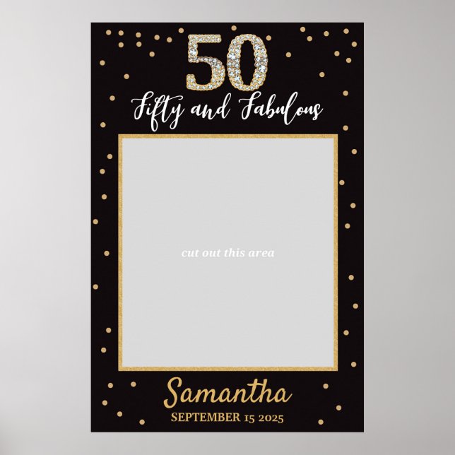 Diamond Gold And Black Birthday Photo Prop Frame Poster (Front)