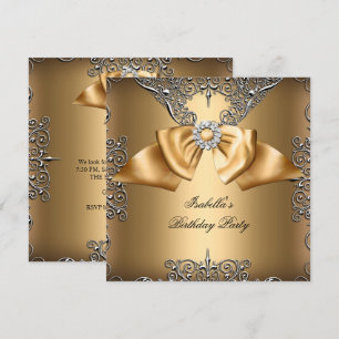 Diamond Gold Beige Bow Silver Elegant Birthday Invitation