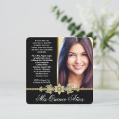 Diamond Gold Black and Gold Photo Quinceanera Invitation (Standing Front)