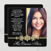 Diamond Gold Black and Gold Photo Quinceanera Invitation (Front/Back)