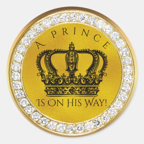 Diamond Gold Crown Royal Prince Baby Shower Favor Classic Round Sticker