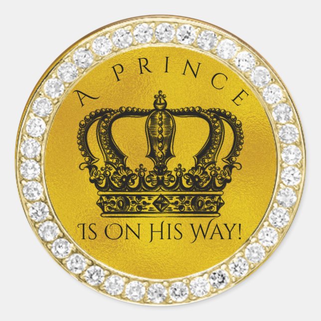 Diamond Gold Crown Royal Prince Baby Shower Favor Classic Round Sticker (Front)