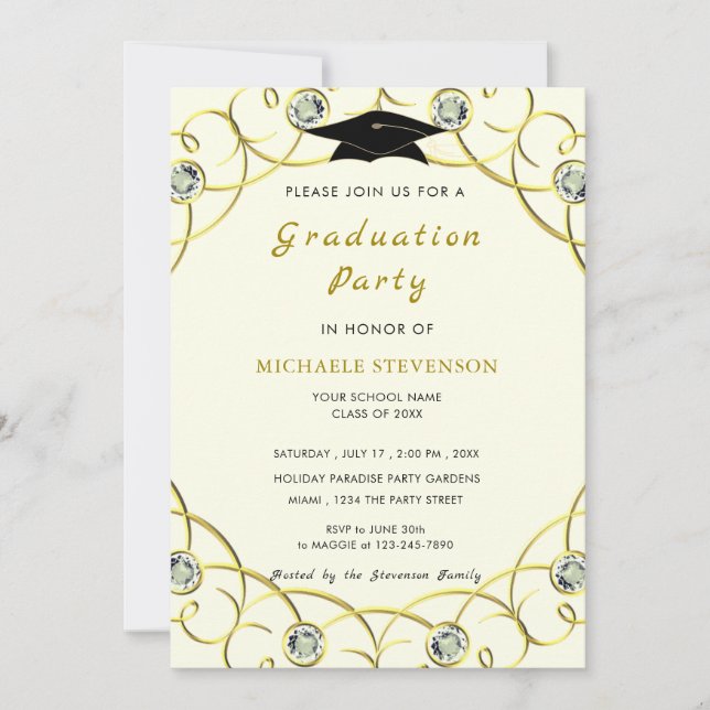 Diamond Gold Elegant Graduation Invitation Card (Front)