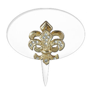Diamond gold Fleur De Lis New Orleans Cake Topper