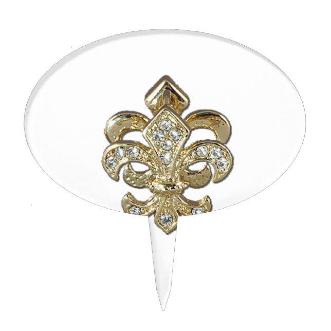 Diamond gold Fleur De Lis New Orleans Cake Topper (Front)