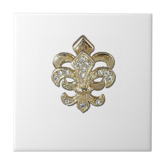 Diamond gold Fleur De Lis New Orleans Tile (Front)