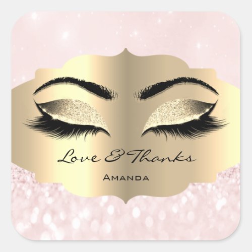 Diamond Gold Lashes Pink  Sweet 16th Love  Thanks Square Sticker
