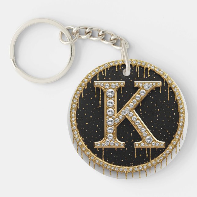 Diamond Gold Monogram K Gift Keychain (Front)