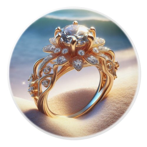 Diamond Gold Ring on the Beach Ceramic Knob