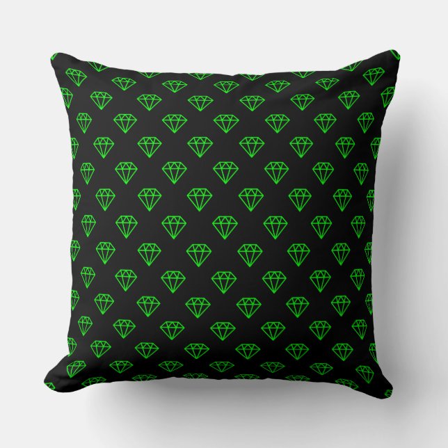 Diamond - Green on Black Throw Pillow (Front)