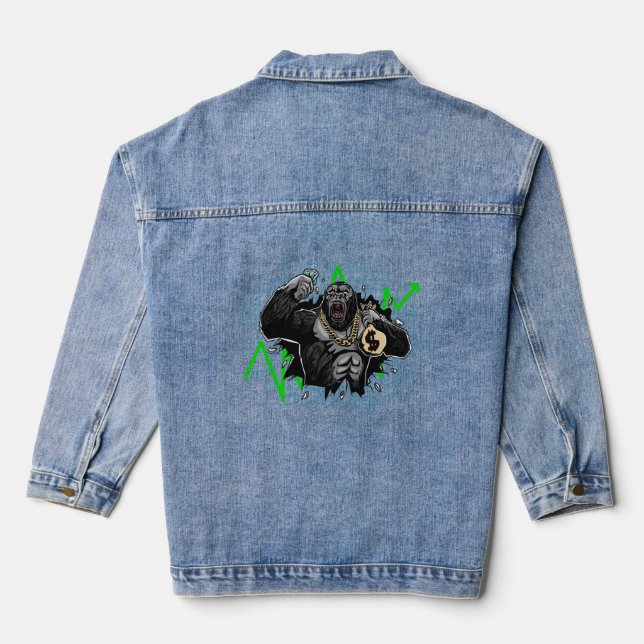 Diamond Handed Ape Stock Market Chart Denim Jacket (Back)