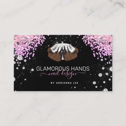 Diamond Hands Pink Glitter Black Nails Nail Tech B Business Card