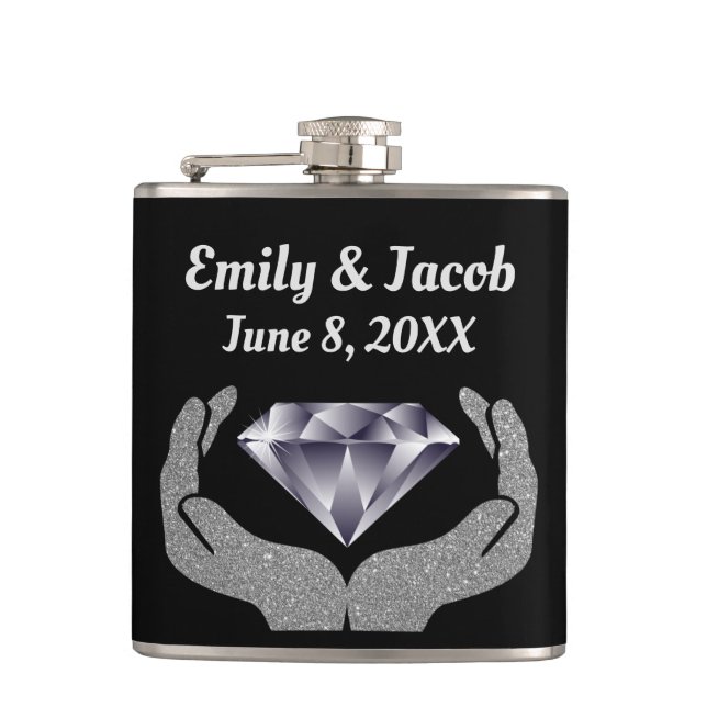 Diamond Hands Wedding Flask (Front)