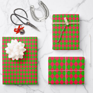 Diamond Harlequin 3 scales Red Green Wrapping Paper Sheets
