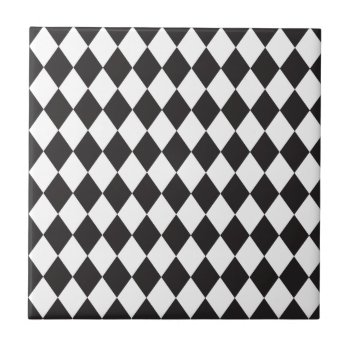 Diamond Harlequin Pattern In Black And White Tile by AnyTownArt at Zazzle