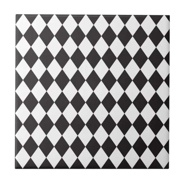 Diamond Harlequin Pattern in Black and White Tile | Zazzle