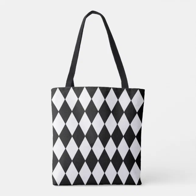 Diamond Harlequin Pattern in Black and White Tote Bag | Zazzle