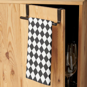 Diamond Harlequin Pattern in Black and White Towel