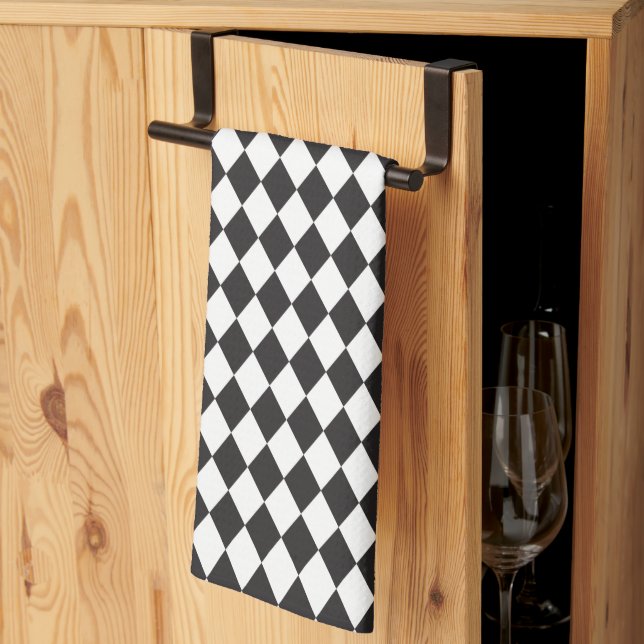 Diamond Harlequin Pattern in Black and White Towel (Thirds Fold)