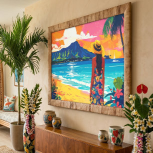 Diamond Head Dream Vintage Style Beach Art Canvas Print