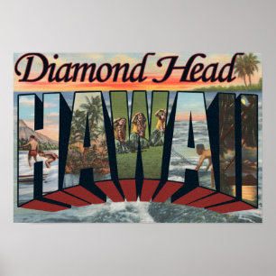 Diamond Head, Hawaii - Large Letter Scenes Poster