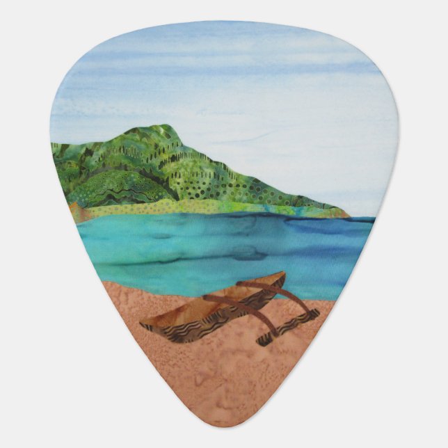 Diamond Head Hawaii Oahu Beach Outrigger Ocean Guitar Pick (Front)