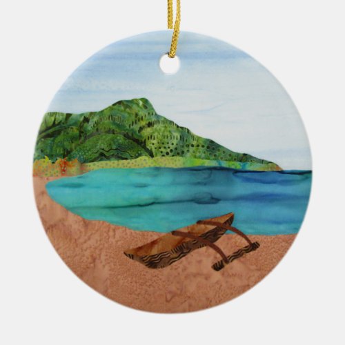 Diamond Head Hawaii Oahu Outrigger Beach Ornament