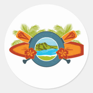 Diamond Head Hawaiian Surf Emblem Classic Round Sticker