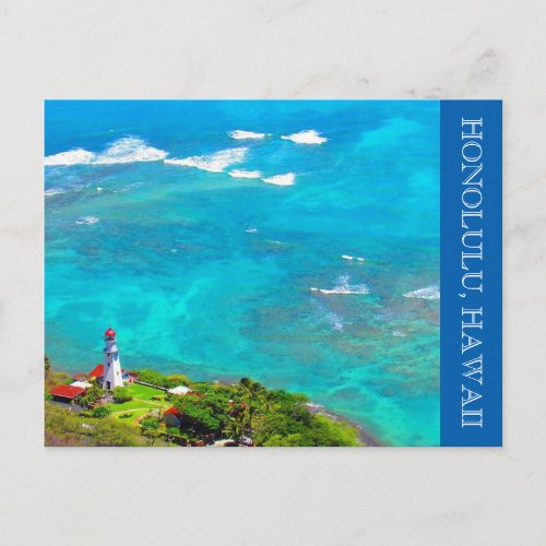 diamond head lighthouse blue postcard