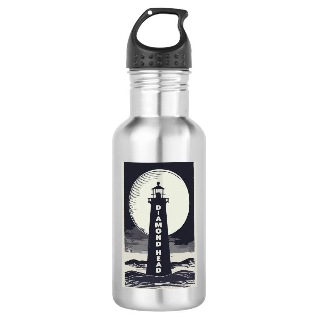 Diamond Head Lighthouse Hawaii Moon Stainless Steel Water Bottle (Front)