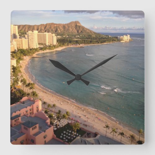 Diamond Head Waikiki Beach Hawaii Square Wall Clock