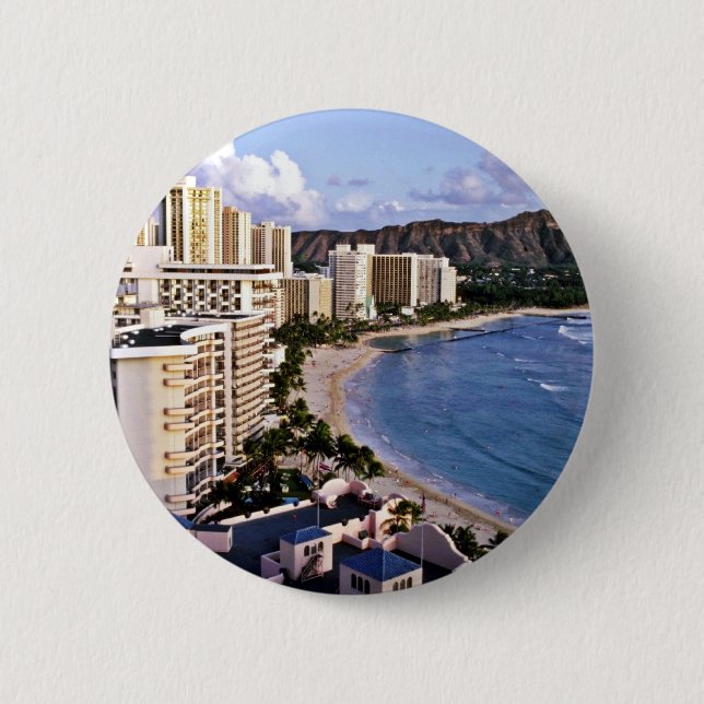 Diamond Head - Waikiki Beach, Oahu Pinback Button (Front)