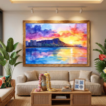 Diamond head Waikiki Hawaii watercolor painting