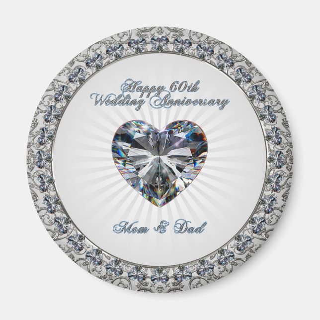 Diamond Heart 60th Wedding Anniversary Magnet (Front)