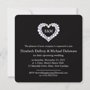 Diamond heart black wedding invitation