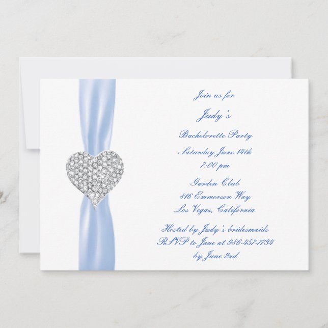 Diamond Heart Blue Bachelorette Party Invitation (Front)