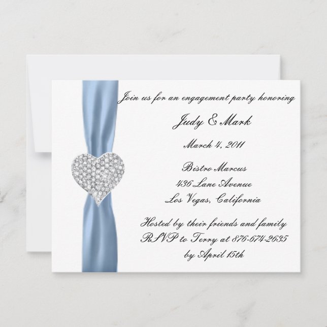 Diamond Heart Blue Engagement Party Invitation (Front)