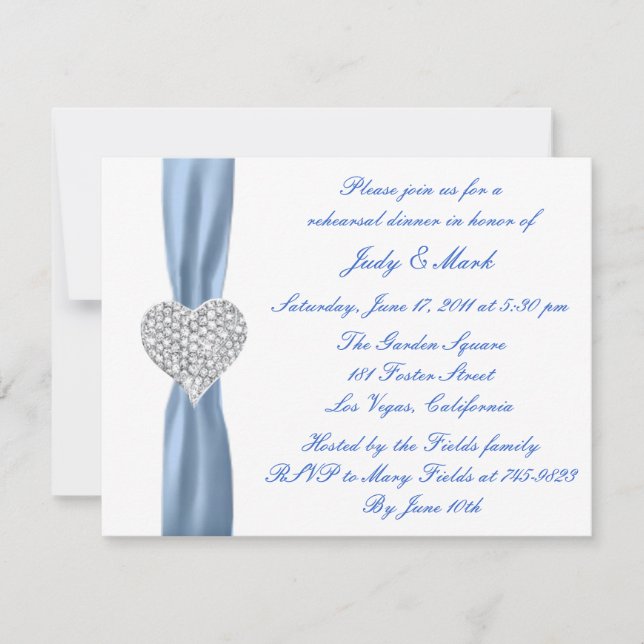 Diamond Heart Blue Rehearsal Dinner Invitation (Front)