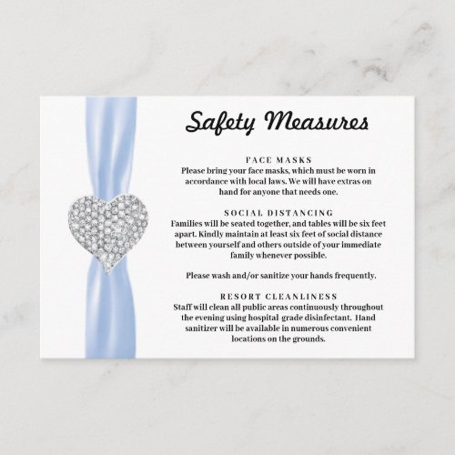 Diamond Heart Blue Ribbon Safety Measures Enclosure Card