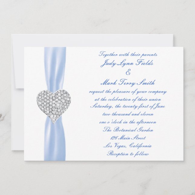 Diamond Heart Blue Wedding Invitation (Front)