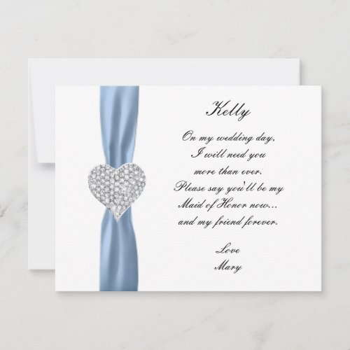 Diamond Heart Blue Wedding Maid Of Honor Card
