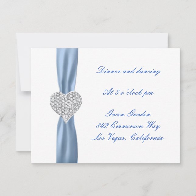 Diamond Heart Blue Wedding Reception Card (Front)