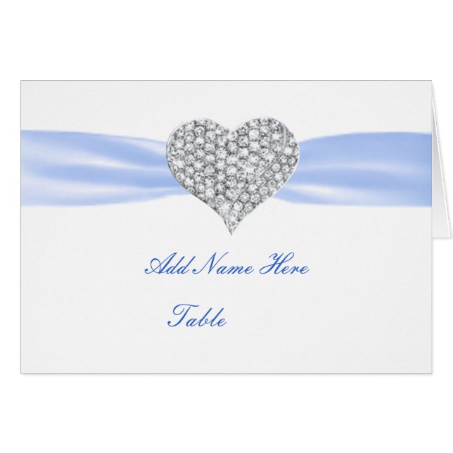 Diamond Heart Blue Wedding Table Place Card (Front Horizontal)