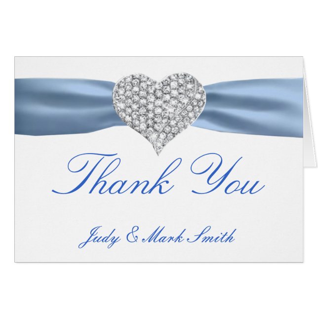 Diamond Heart Blue Wedding Thank You Card (Front Horizontal)