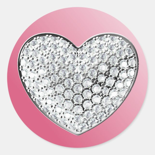Diamond Heart Classic Round Sticker (Front)