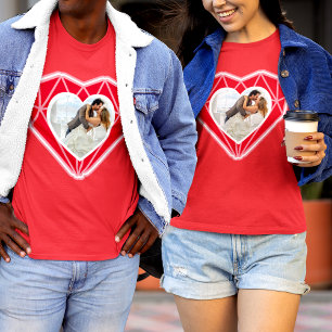 Diamond Heart Couple Photo Red Valentine's Day  T-Shirt